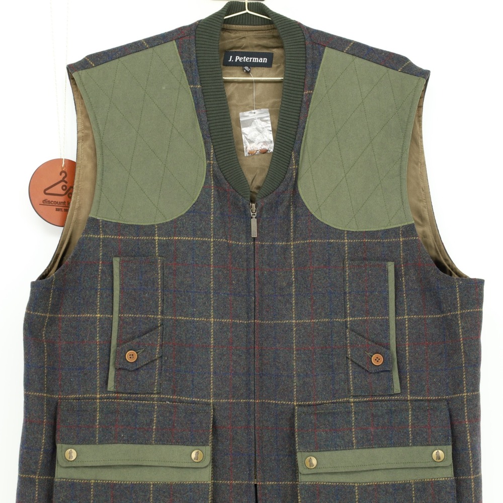 J. Peterman Wool Blend Tweed Shooting Vest XL Plaid Utility Equestrian Gorpcore - Picture 6 of 13